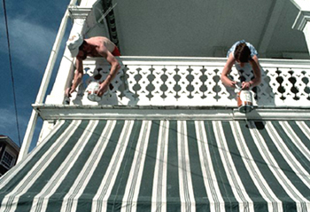 Workers cleaning the canopies on the Chalfonte